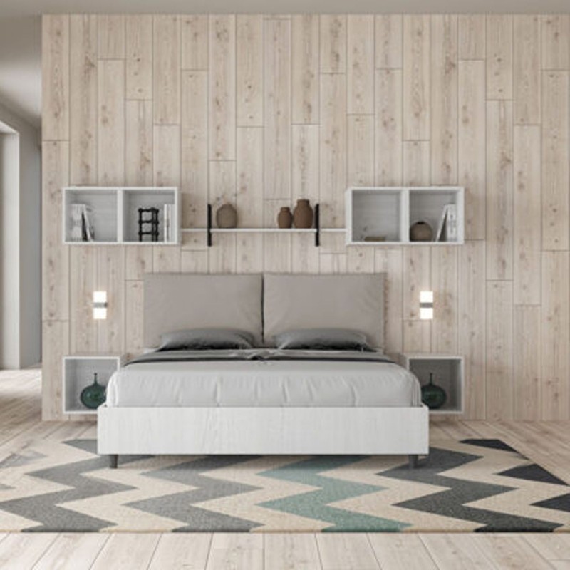 Letto Matrimoniale in legno con cuscini similpelle Egos Antea 160x190