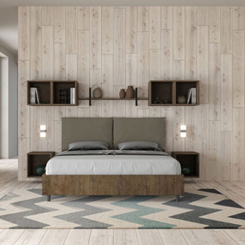 Letto Matrimoniale in legno con cuscini similpelle Egos Antea 160x190