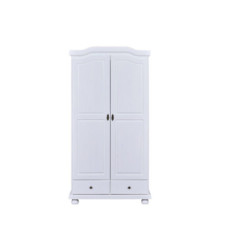 Elegante Armadio Bianco in Pino Massello con 2 Ante e 2 Cassetti