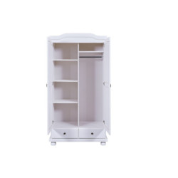 Armadio con due ante e due cassetti, in pino massello con finitura colore bianco  Misure: 104x56x200 cm.