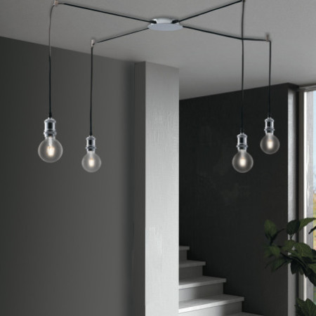 Lampadario Sospensione Vintage Groove Vintage Colore Cromo 4 x E 27 max 60W