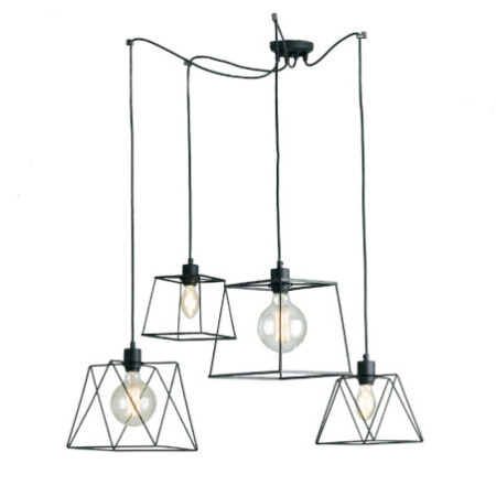 Lampadario Sospensione Brooklyn Industrial Vintage Colore Nero  4 x E 27 max 60W