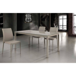 Tavolo con piano in vetro allungabile moderno tortora 140x90x77 cm