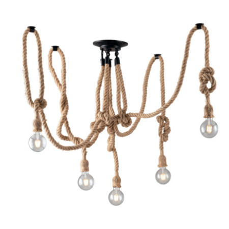 Lampadario Plafoniera Rope Industrial Vintage in Corda 5 x E 27 max 40 W