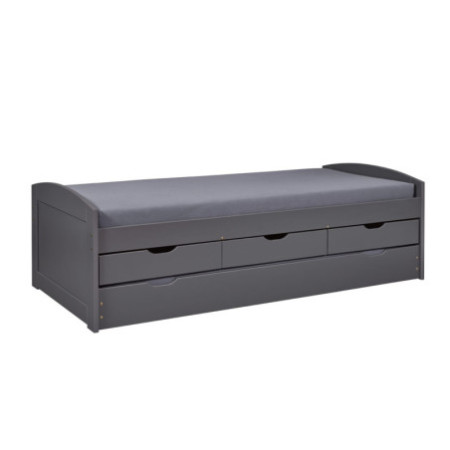 Letto contenitore e secondo letto in pino massello grigio