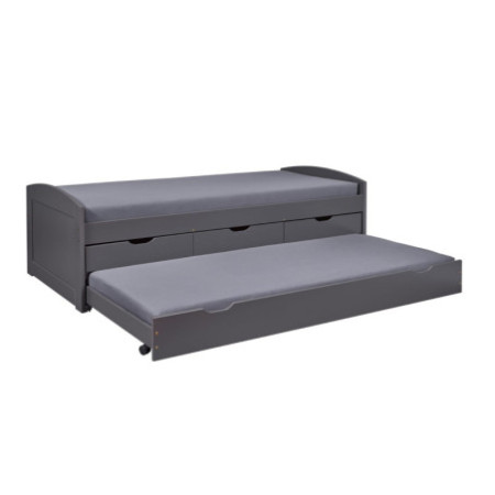 Letto contenitore e secondo letto in pino massello grigio