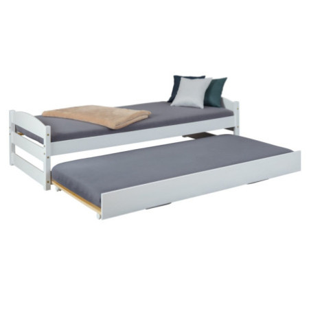 letto singolo con secondo letto salva spazio in pino massello bianco