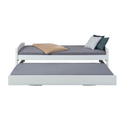 letto singolo con secondo letto salva spazio in pino massello bianco