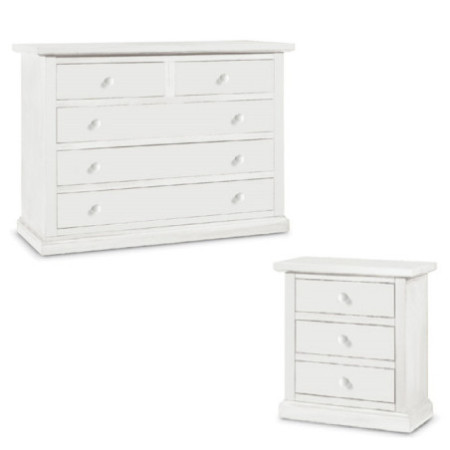 Comò e comodini in bianco opaco, stile arte povera di alta qualità   comò 122x55x90 cm, comodini 64x35x60 cm.