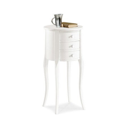 comodino-bianco-classico-camera Comodino rotondo in legno massello bianco opaco con tre cassetti eleganti
