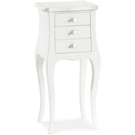comodino-bianco-classico-camera Comodino arte povera con tre cassetti in stile elegante e funzionale