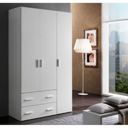 Armadio Legno bianco frassinato 3 ante 2 cassetti  H 185 cm