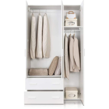 Armadio Legno bianco frassinato 3 ante 2 cassetti  H 185 cm