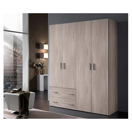 Armadio in Legno Olmo con 4 Ante, 2 Cassetti e Design Funzionale