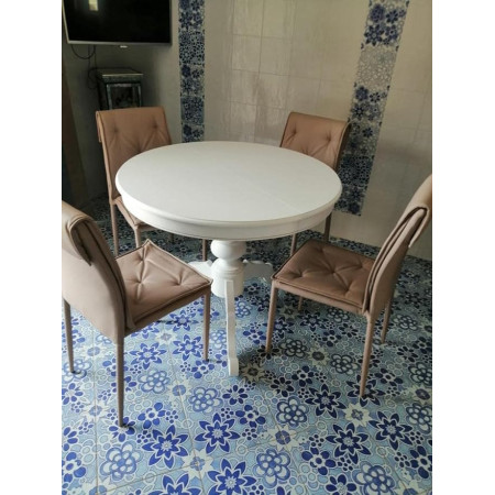 Tavolo rotondo classico in legno massello bianco opaco 120x120 cm
