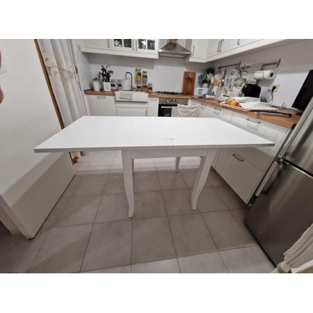 Tavolo bianco opaco in legno massello con apertura a libro 90x90 cm