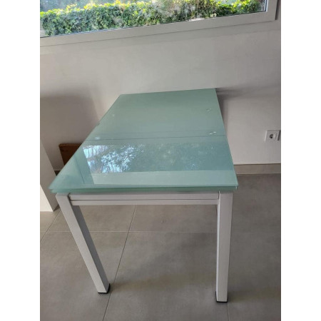 Tavolo allungabile con piano in vetro bianco 110x70 cm