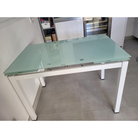 Tavolo allungabile con piano in vetro bianco 110x70 cm