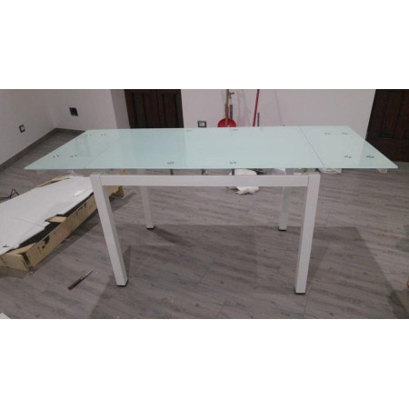 Tavolo allungabile con piano in vetro bianco 110x70 cm