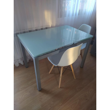Tavolo allungabile con piano in vetro grigio satinato 110x70 cm