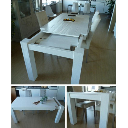 Tavolo da pranzo allungabile in legno rovere spazzolato bianco 180x90