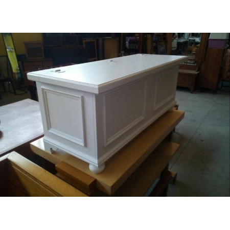 Cassapanca arte povera in legno massello in bianco opaco 120x44 cm