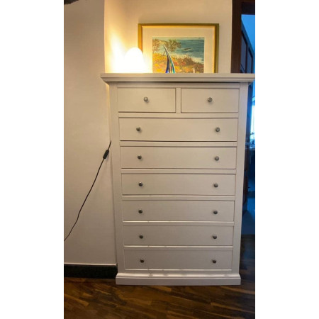 Cassettiera Arte Povera 8 Cassetti in Legno Massello bianco opaco misure 87x45x127 cm