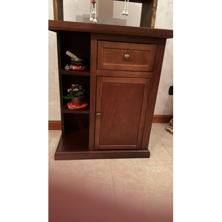 Mobiletto porta oggetti arte povera in legno massello noce lucido