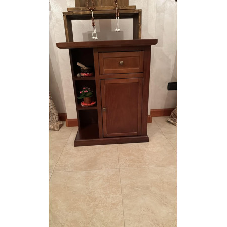 Mobiletto porta oggetti arte povera in legno massello noce lucido