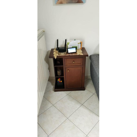 Mobiletto porta oggetti arte povera in legno massello noce lucido