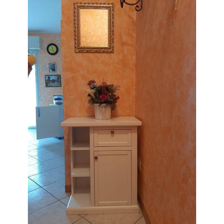 Mobiletto porta telefono arte povera in legno massello bianco opaco