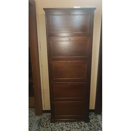 Scarpiera 5 ante arte povera in legno massello noce lucido