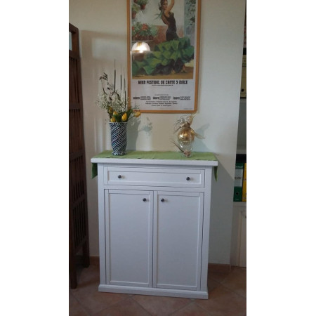 Scarpiera arte povera in legno massello in bianco opaco