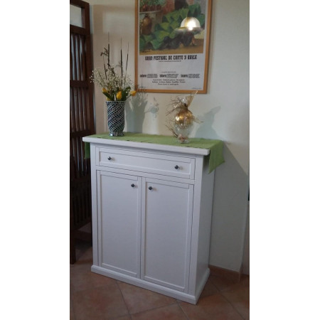 Scarpiera arte povera in legno massello in bianco opaco