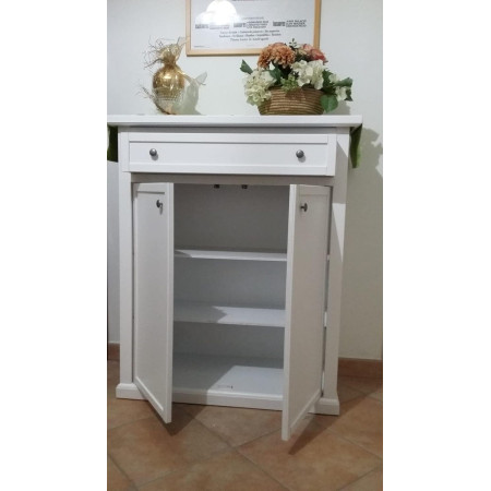 Scarpiera arte povera in legno massello in bianco opaco