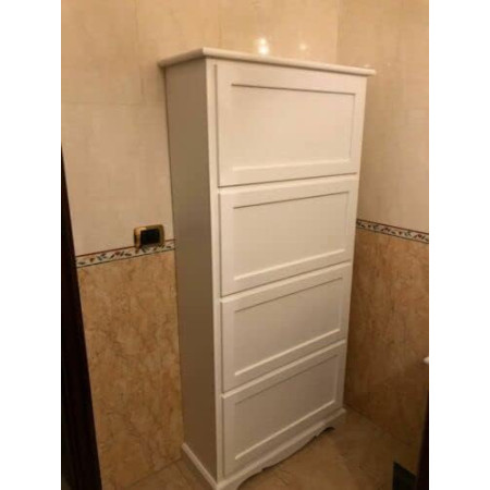 Scarpiera 4 ante a ribalte legno massello bianco opaco