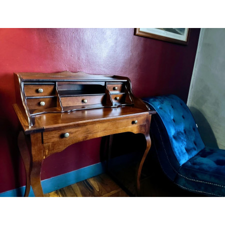Scrittoio cassetti piano estraibile arte povera in legno massello noce