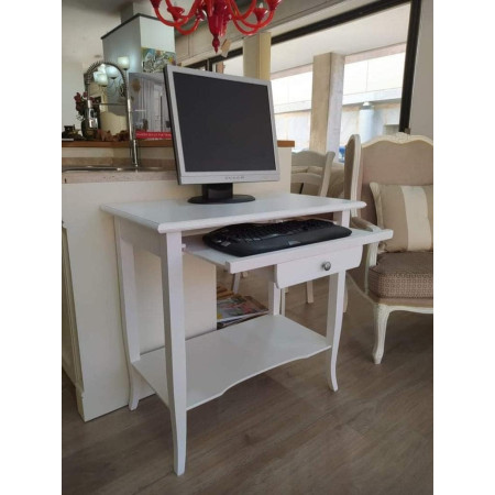 Scrittoio arte povera in legno massello bianco opaco 85 cm