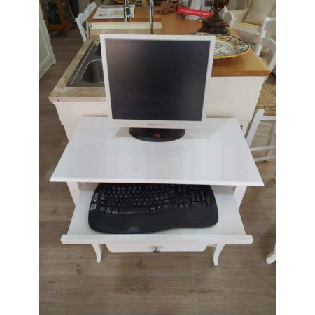 Scrittoio arte povera in legno massello bianco opaco 85 cm