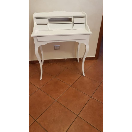 Scrittoio con cassetti  arte povera in legno massello bianco opaco