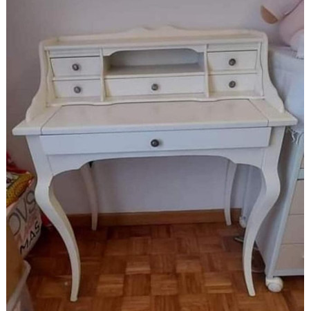 Scrittoio con cassetti  arte povera in legno massello bianco opaco
