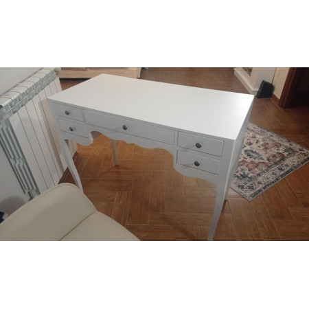 Scrittoio con 5 cassetti classica in legno massello bianco opaco