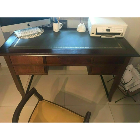 Scrivania con piano in ecopelle verde  arte povera in legno massello n