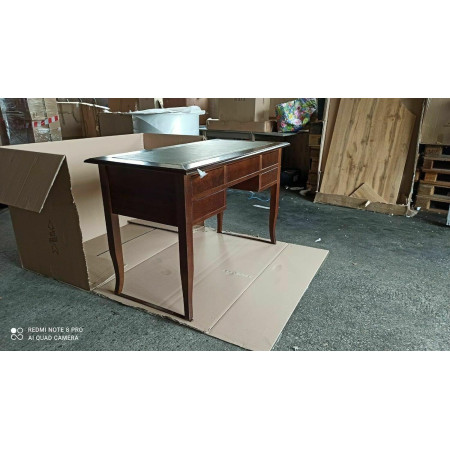 Scrivania con piano in ecopelle verde  arte povera in legno massello n