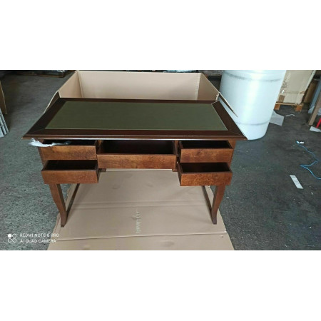 Scrivania con piano in ecopelle verde  arte povera in legno massello n