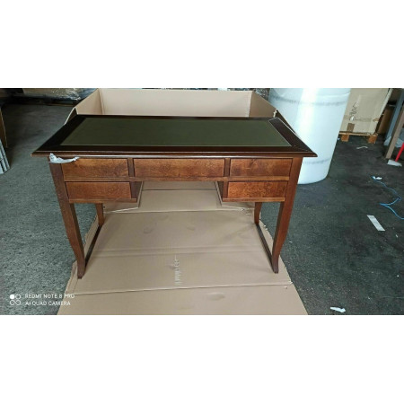 Scrivania con piano in ecopelle verde  arte povera in legno massello n