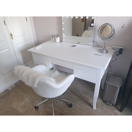 Scrivania arte povera in legno massello bianco opaco 107 cm
