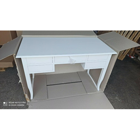 Scrivania arte povera in legno massello bianco opaco 107 cm