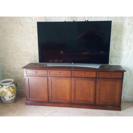 Credenza Elegante in Legno Noce Lucido 4 Ante 4 Cassetti