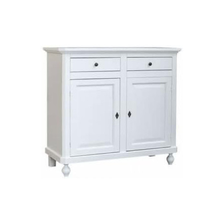 Credenza classica in legno massello bianco opaco con 2 porte e 2 cassetti